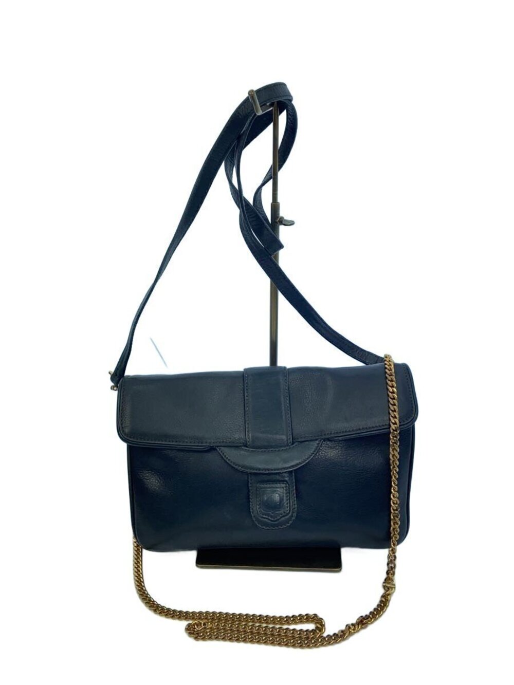 Celine Triomphe Chain Shoulder Bag Leather Gold Black
